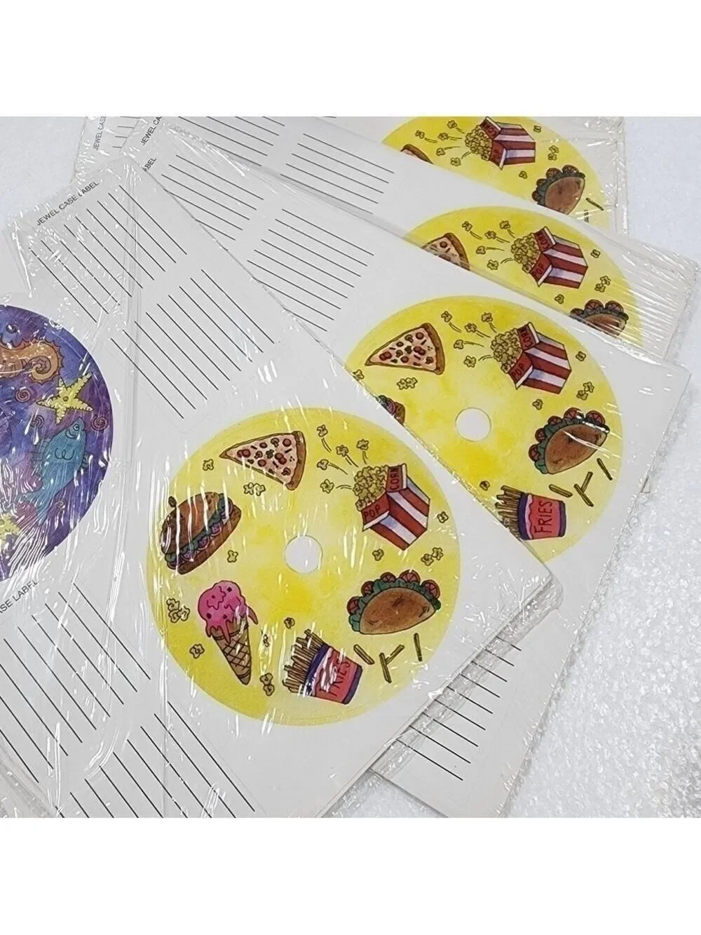Vintage CD Jewel case label sticker packs 8 different designs Lot of 4 pks